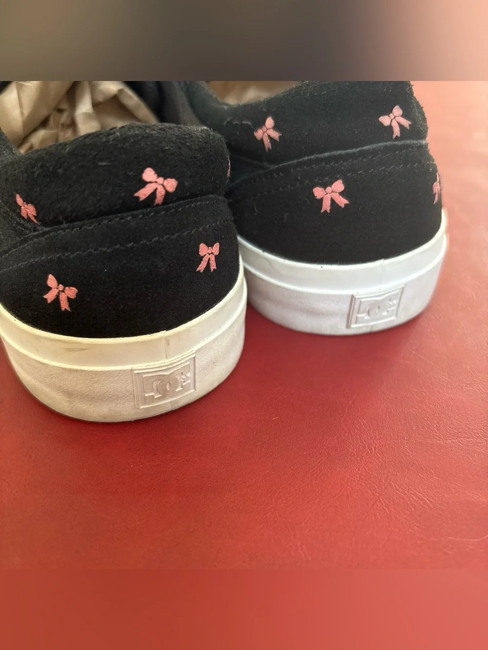 DC Kids Black Sneakers with Pink Bow Accents